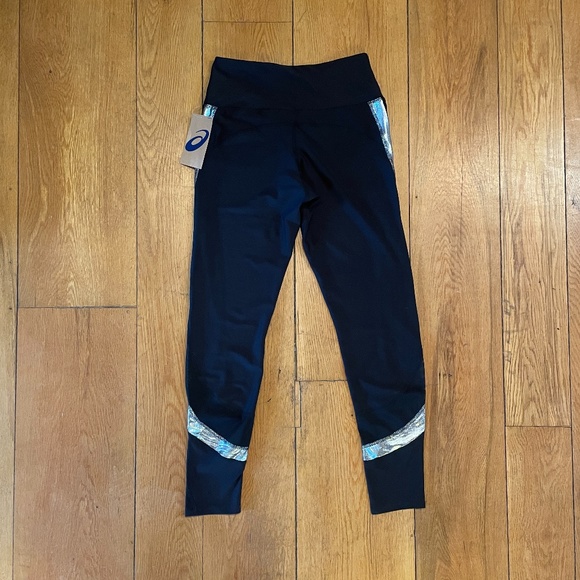 Asics Womens Running Athletic Leggings Black Sparkle 2032C602-001 NEW Sz Small - Picture 2 of 2